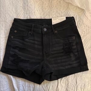 American Eagle Black Jean Shorts with Distressed Look